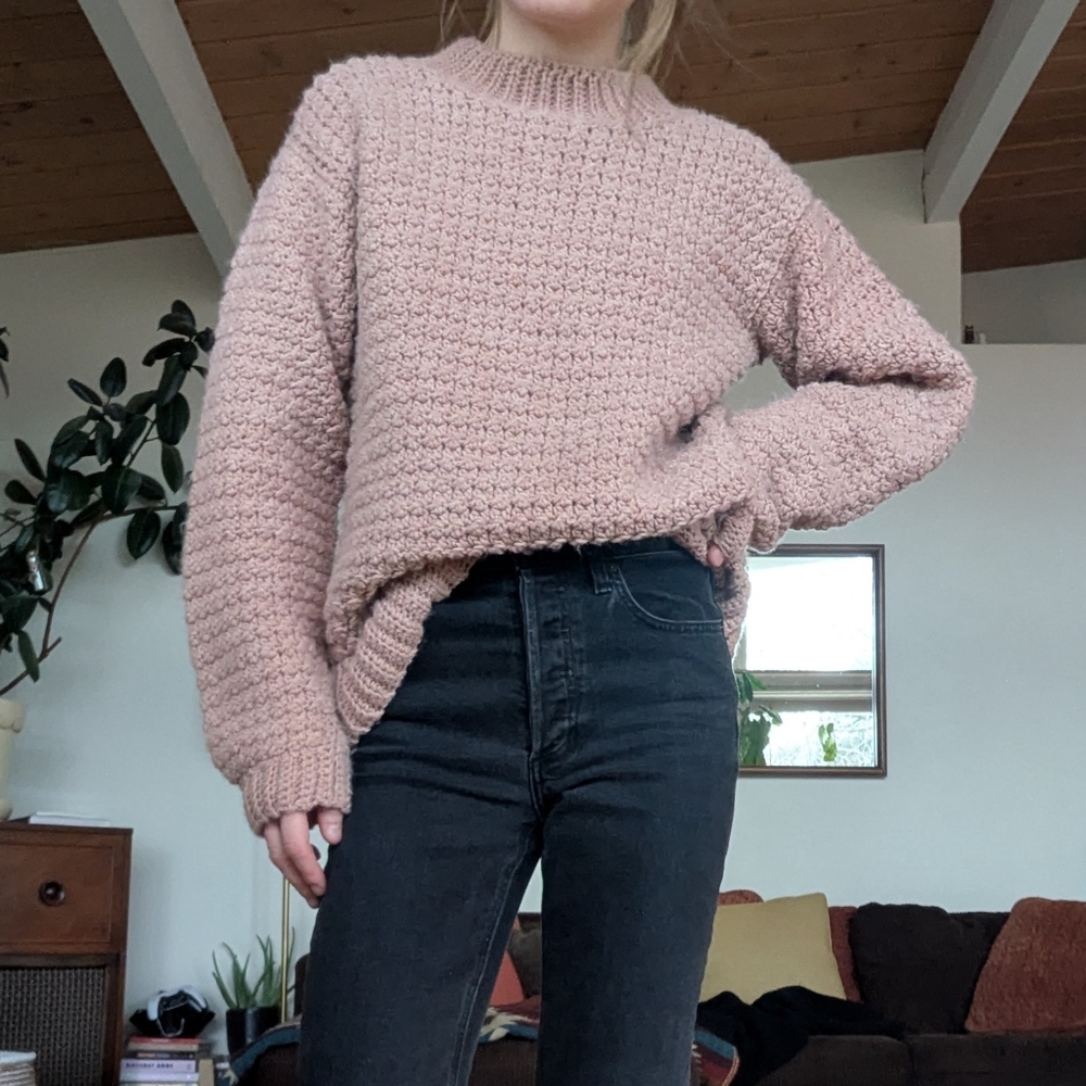 Handmade Chunky Knit Sweater- Pale Dusty Rose Color